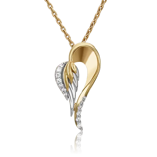 Подвеска «Перо» из комбинированного золота с фианитами 03-2986-00-401-1121-48