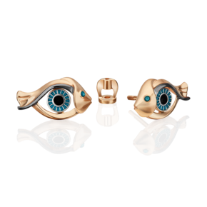 Серьги-пусеты «Взгляд на время» из комбинированного золота с эмалью 02-4872-00-000-1111