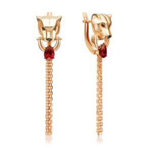 Серьги «Пантеры» с английским замком из красного золота с гранатом 02-5507-00-204-1110