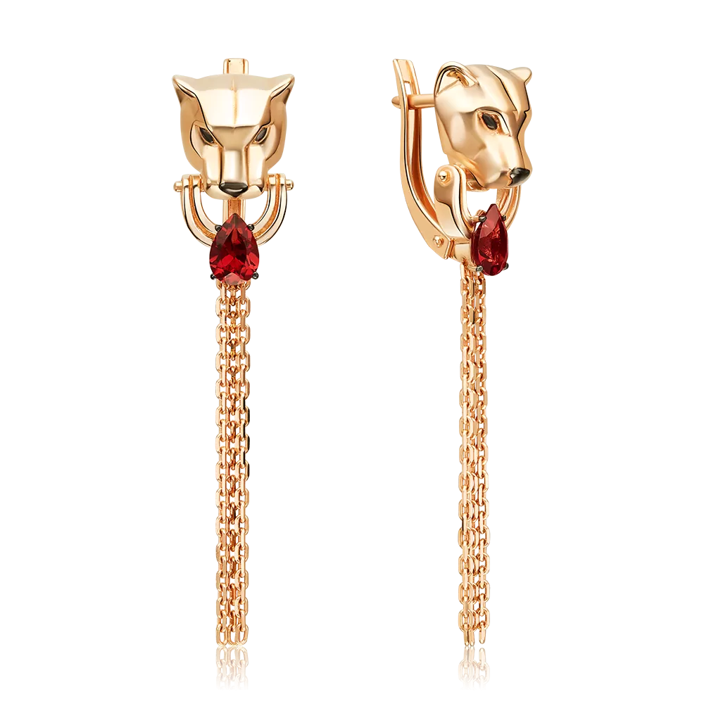 Серьги «Пантеры» с английским замком из красного золота с гранатом 02-5507-00-204-1110