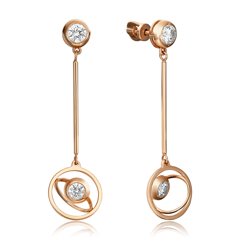 Серьги-пусеты из красного золота с фианитами 02-4473-00-501-1110-38