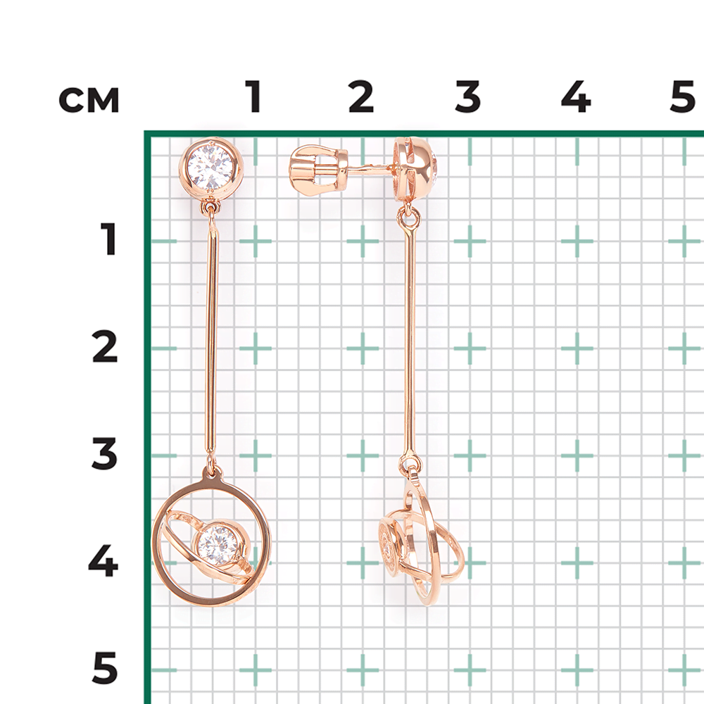 Серьги-пусеты из красного золота с фианитами 02-4473-00-501-1110-38