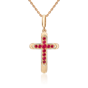 Декоративный крест из красного золота с рубинами 03-3621-00-104-1110