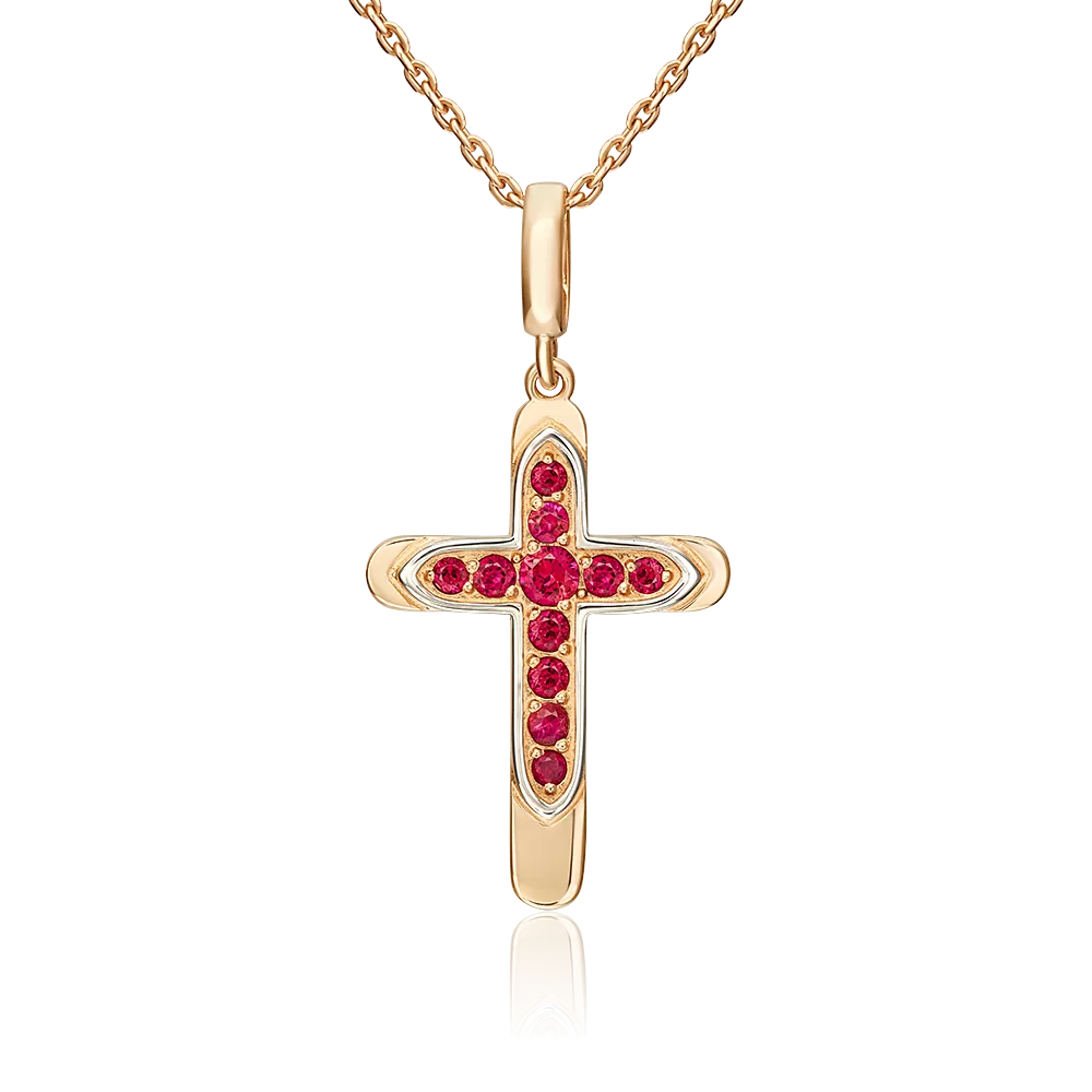 Декоративный крест из красного золота с рубинами 03-3621-00-104-1110