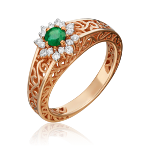 Кольцо из красного золота с изумрудом и бриллиантами 01-1553-00-106-1110-30