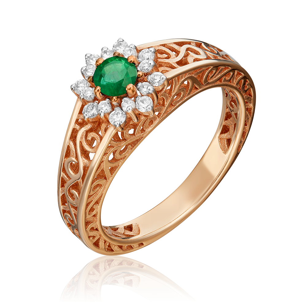 Кольцо из красного золота с изумрудом и бриллиантами 01-1553-00-106-1110-30
