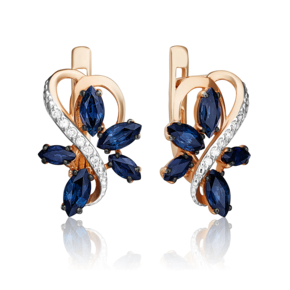 Серьги с английским замком из красного золота с сапфирами и бриллиантами 02-0908-00-105-1110-30
