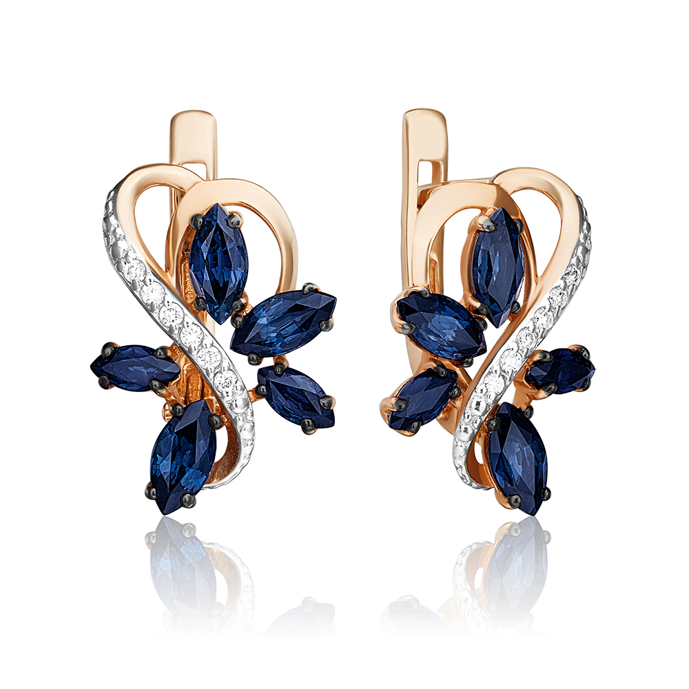 Серьги с английским замком из красного золота с сапфирами и бриллиантами 02-0908-00-105-1110-30