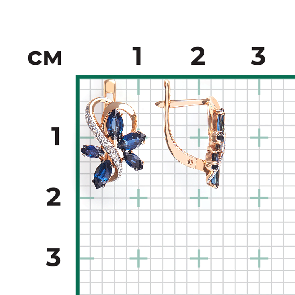 Серьги с английским замком из красного золота с сапфирами и бриллиантами 02-0908-00-105-1110-30