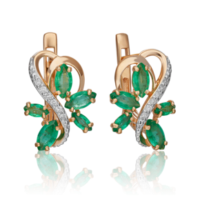 Серьги с английским замком из красного золота с изумрудами и бриллиантами 02-0908-00-106-1110-30
