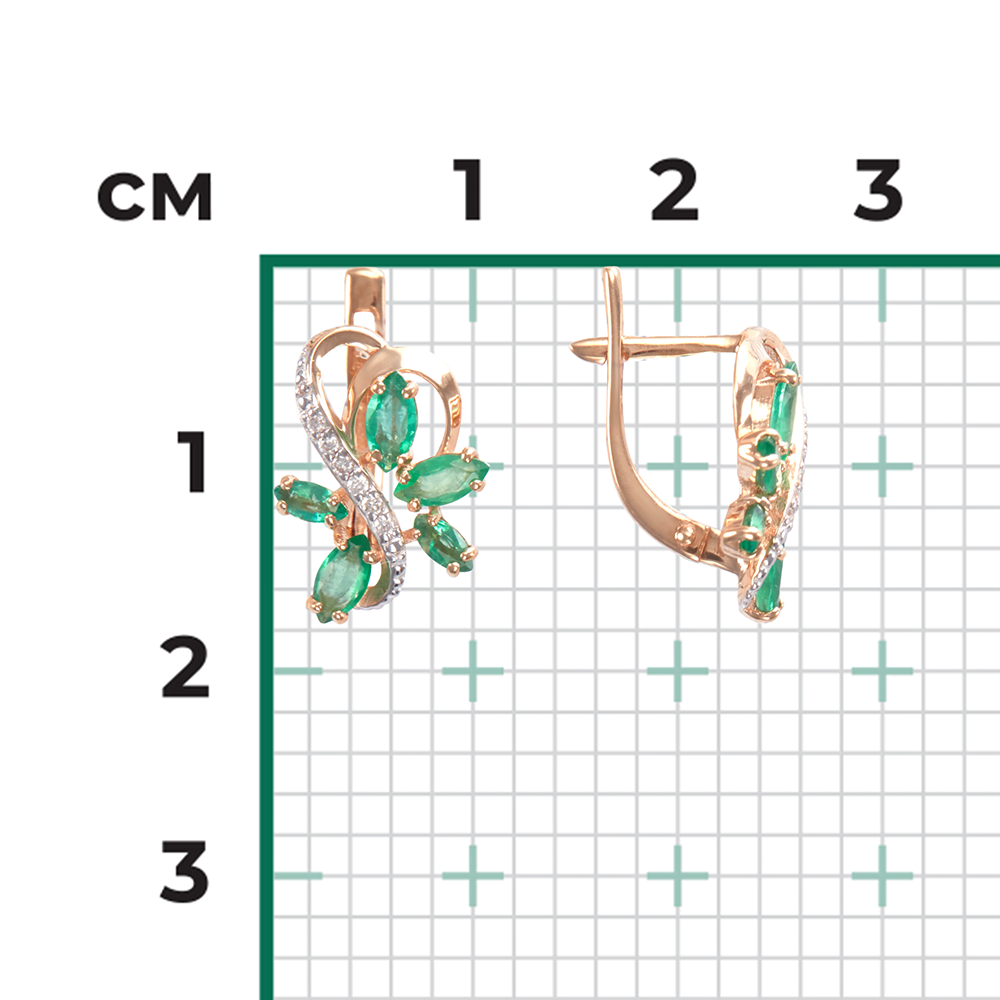 Серьги с английским замком из красного золота с изумрудами и бриллиантами 02-0908-00-106-1110-30