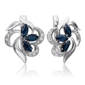 Серьги с английским замком из белого золота с сапфирами и бриллиантами