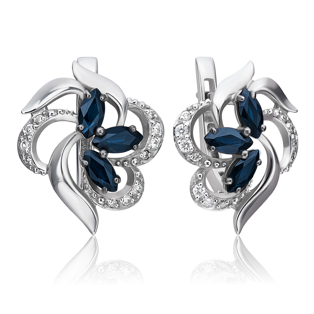 Серьги с английским замком из белого золота с сапфирами и бриллиантами 02-0909-00-105-1120-30