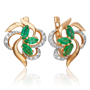 Серьги с английским замком из красного золота с изумрудами и бриллиантами 02-0909-00-106-1110-30