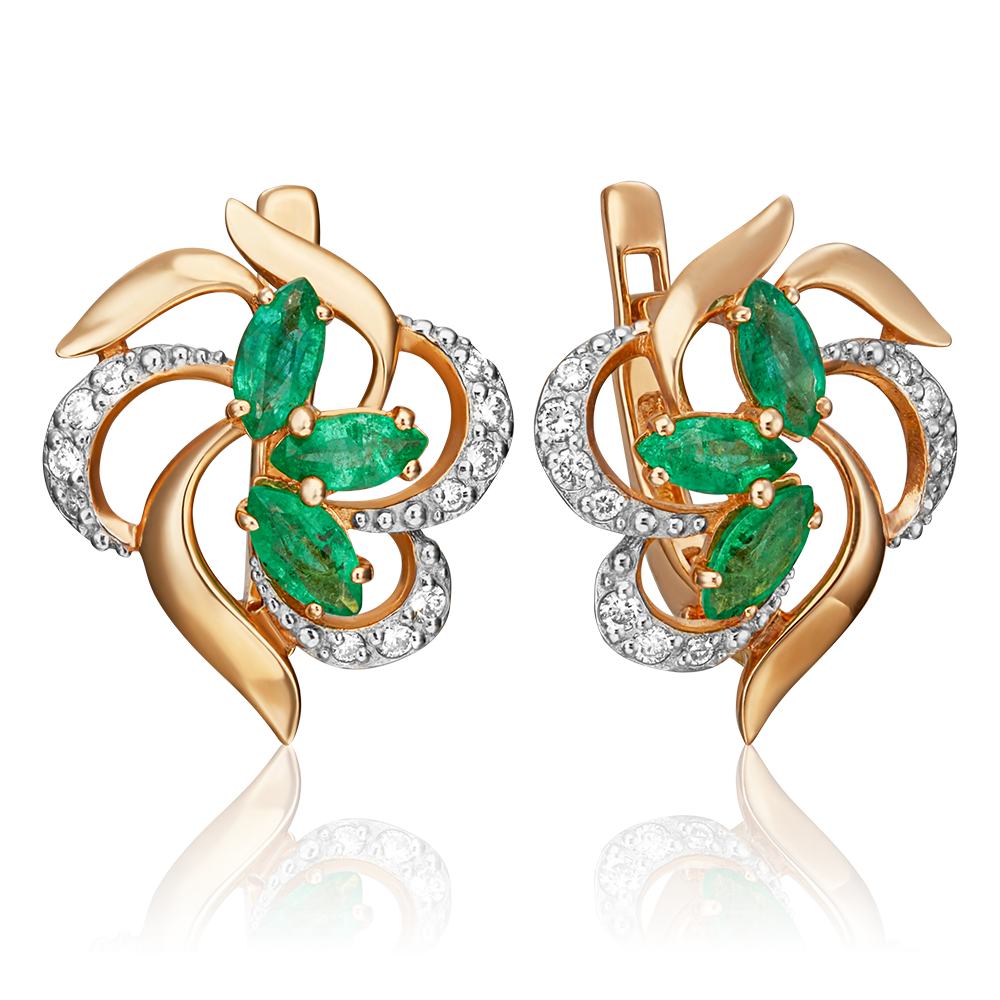 Серьги с английским замком из красного золота с изумрудами и бриллиантами 02-0909-00-106-1110-30
