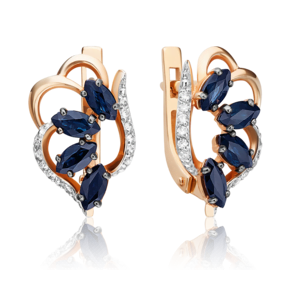 Серьги с английским замком из красного золота с сапфирами и бриллиантами 02-0910-00-105-1110-30