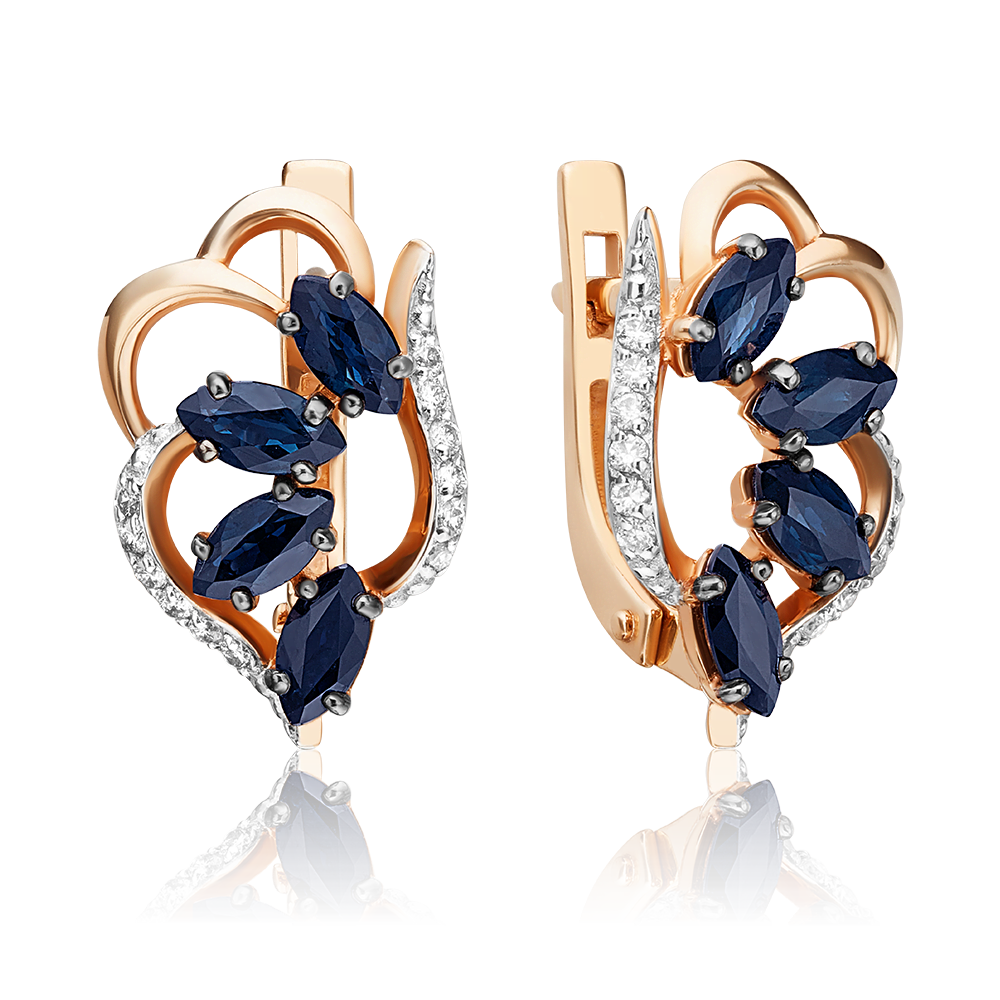Серьги с английским замком из красного золота с сапфирами и бриллиантами 02-0910-00-105-1110-30