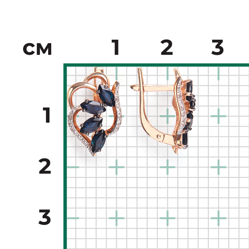 Серьги с английским замком из красного золота с сапфирами и бриллиантами 02-0910-00-105-1110-30