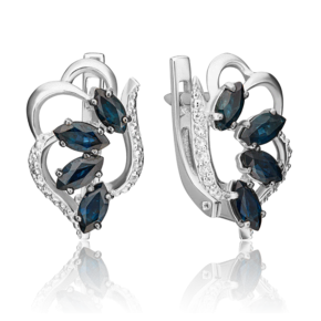Серьги с английским замком из белого золота с сапфирами и бриллиантами