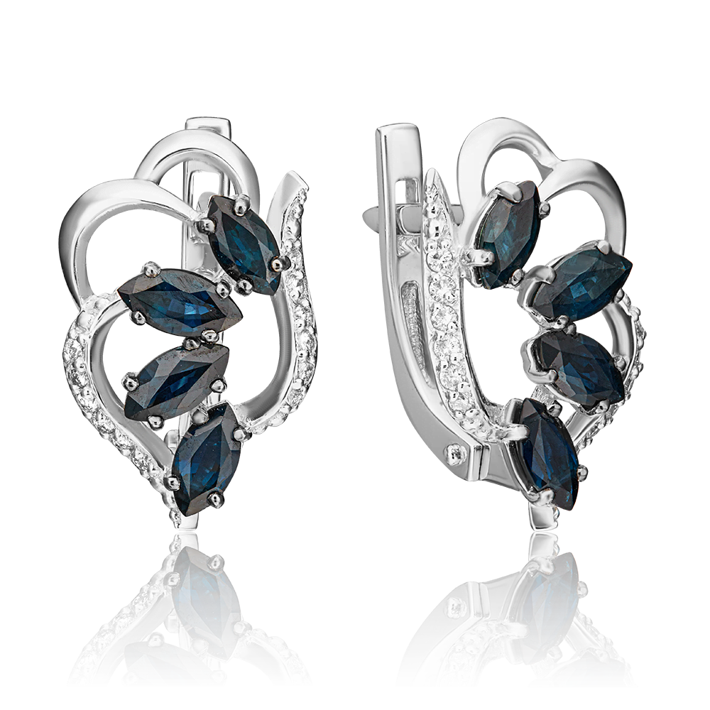 Серьги с английским замком из белого золота с сапфирами и бриллиантами 02-0910-00-105-1120-30