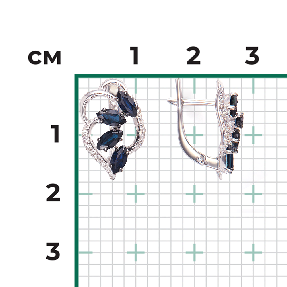 Серьги с английским замком из белого золота с сапфирами и бриллиантами 02-0910-00-105-1120-30