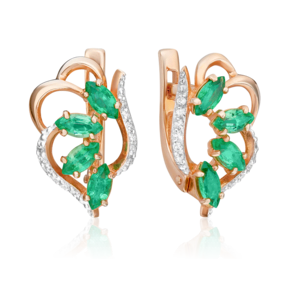 Серьги с английским замком из красного золота с изумрудами и бриллиантами 02-0910-00-106-1110-30