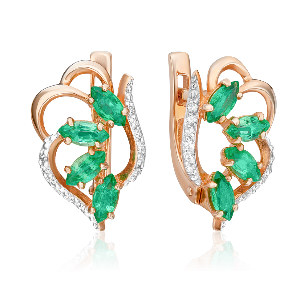 Серьги с английским замком из красного золота с изумрудами и бриллиантами 02-0910-00-106-1110-30