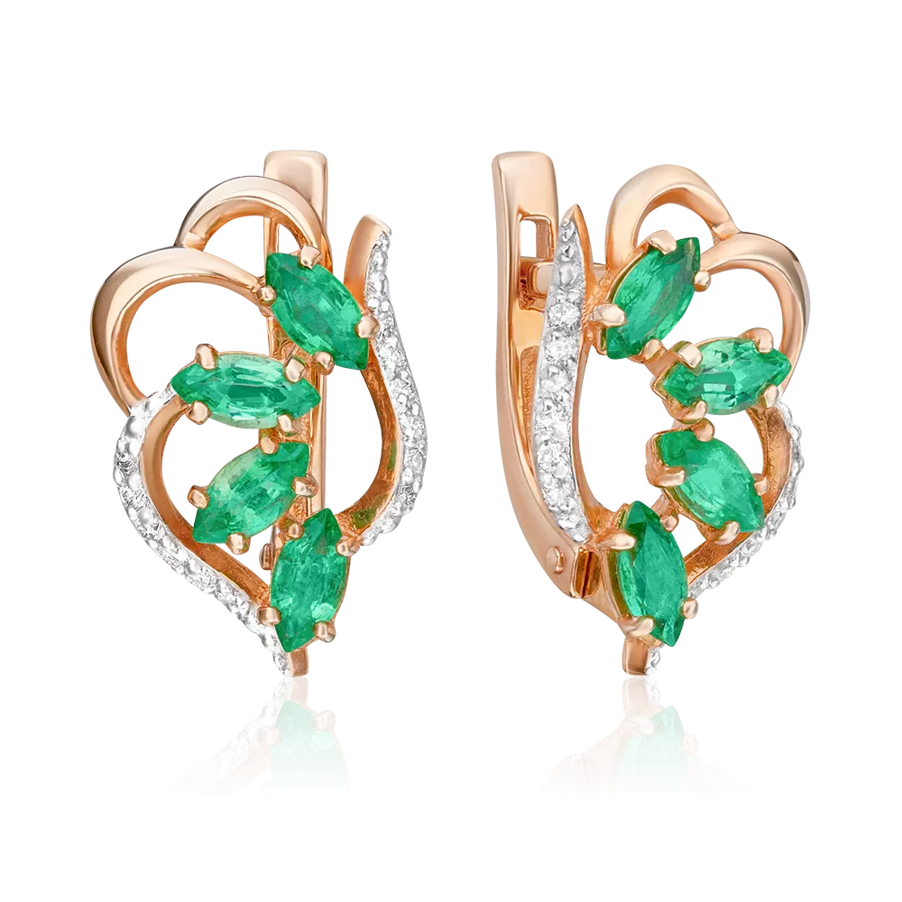 Серьги с английским замком из красного золота с изумрудами и бриллиантами 02-0910-00-106-1110-30