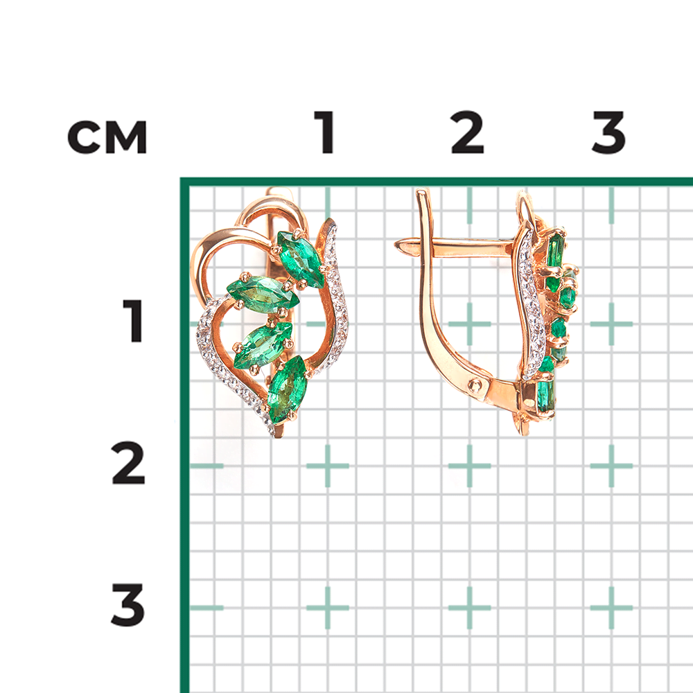 Серьги с английским замком из красного золота с изумрудами и бриллиантами 02-0910-00-106-1110-30