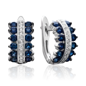 Серьги с английским замком из белого золота с сапфирами и бриллиантами 02-0911-00-105-1120-30