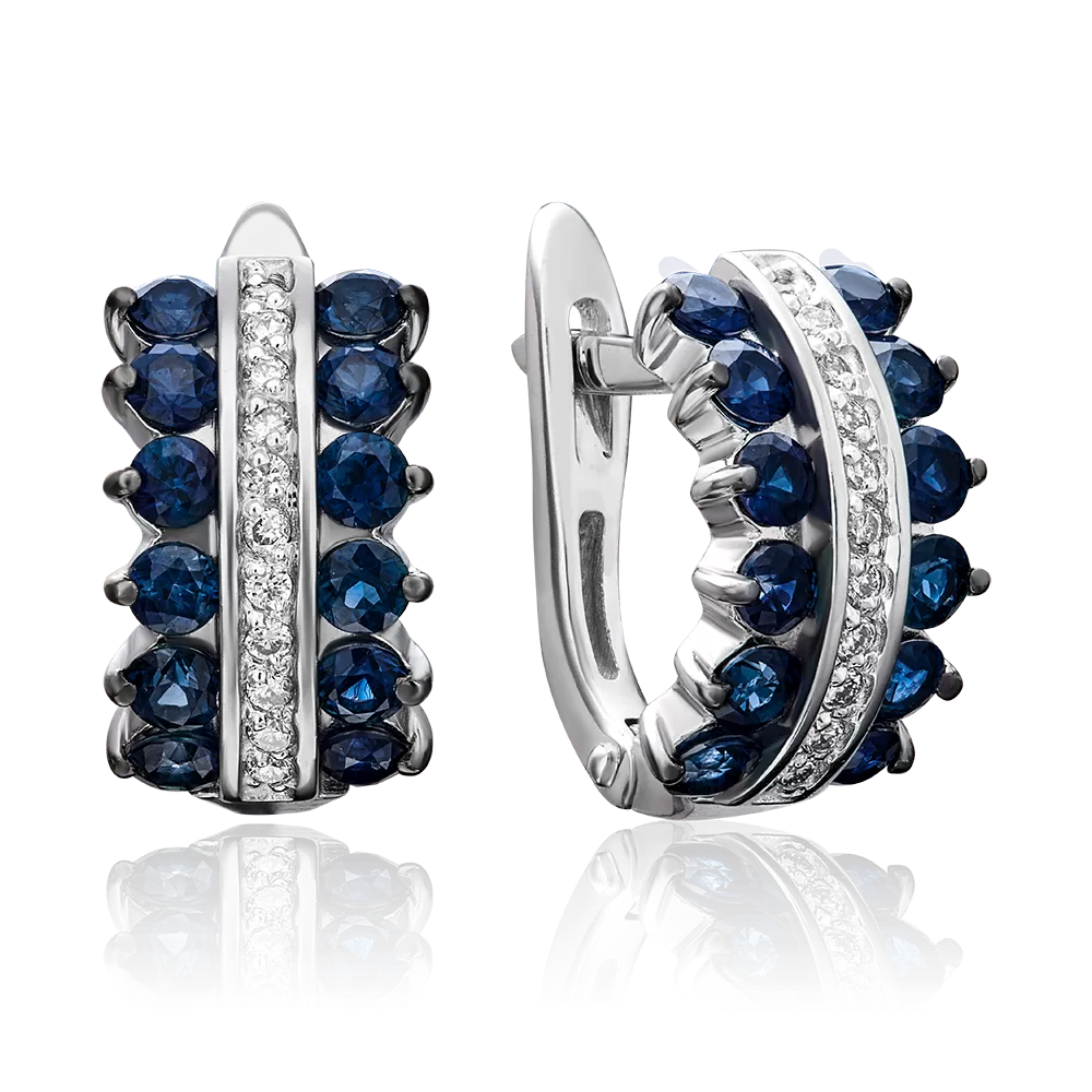 Серьги с английским замком из белого золота с сапфирами и бриллиантами 02-0911-00-105-1120-30