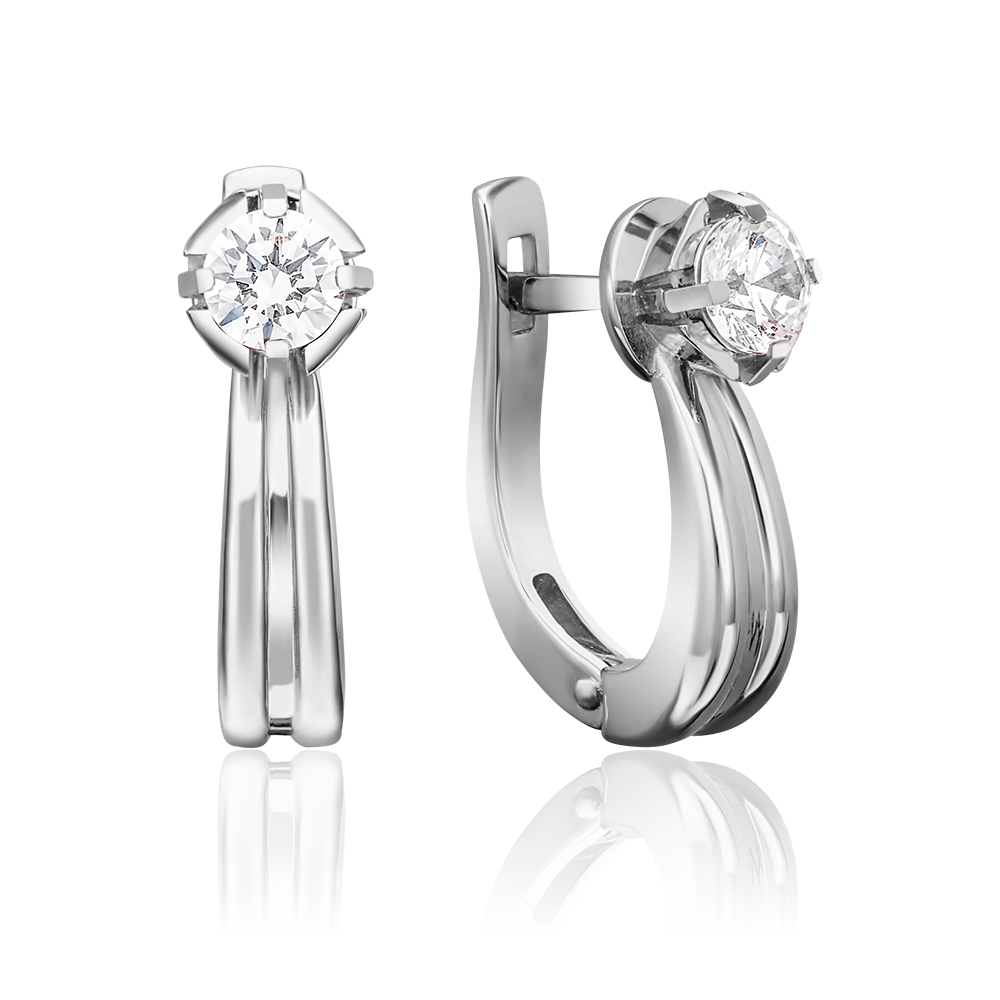 Серьги с английским замком из белого золота с фианитом 02-4315-00-501-1120-38