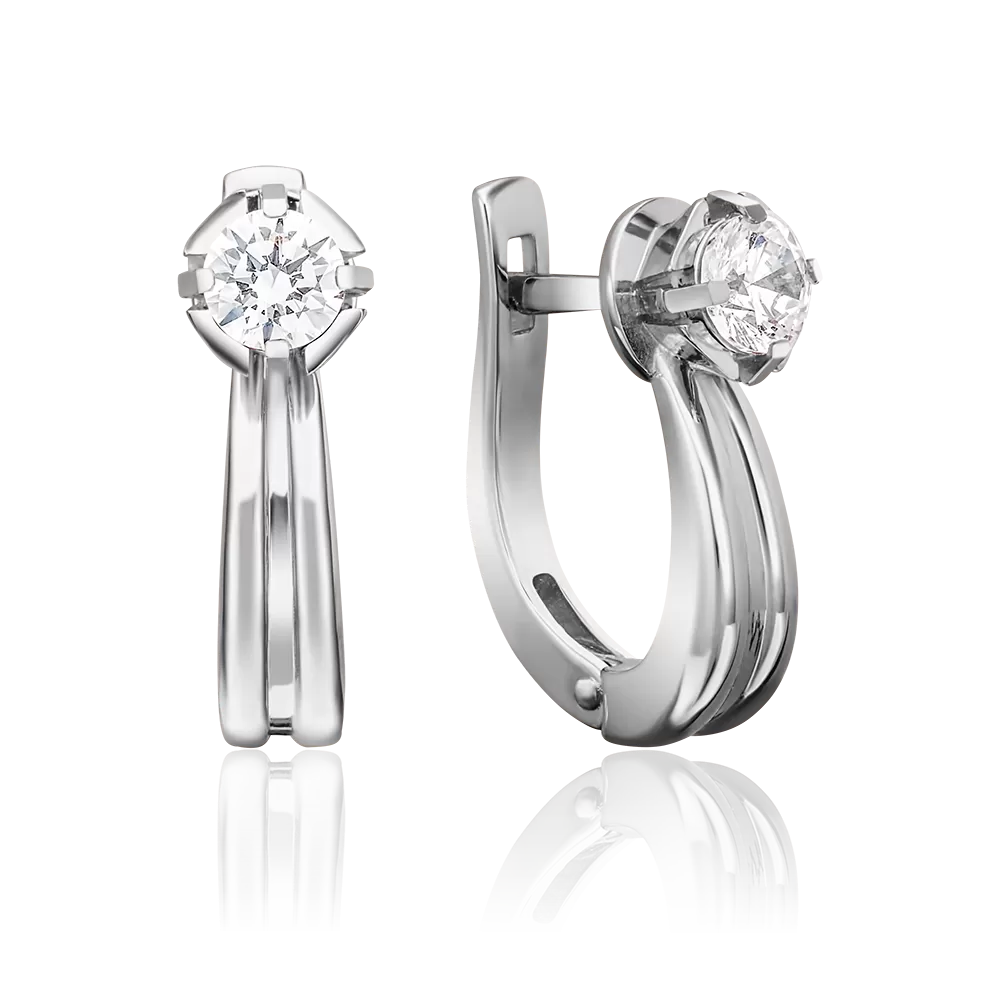 Серьги с английским замком из белого золота с фианитом 02-4315-00-501-1120-38