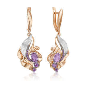 Серьги «Стихия Воздуха» с английским замком из комбинированного золота с аметистами 02-5170-00-203-1111