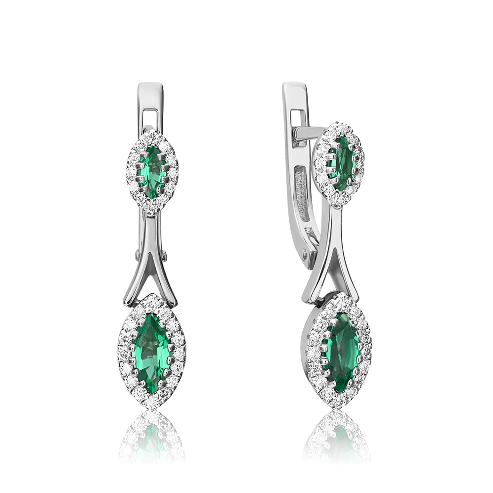 Серьги с английским замком из белого золота с изумрудами и бриллиантами 02-3994-00-106-1120-30