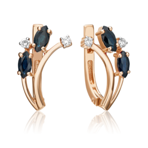 Серьги с английским замком из красного золота с сапфирами и бриллиантами 02-0417-00-105-1110-30
