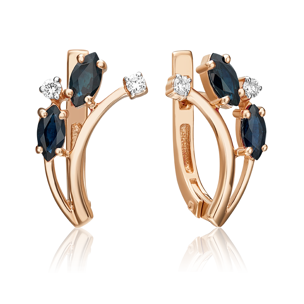 Серьги с английским замком из красного золота с сапфирами и бриллиантами 02-0417-00-105-1110-30