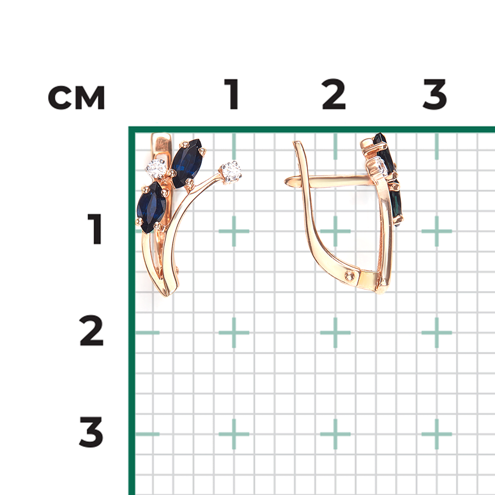 Серьги с английским замком из красного золота с сапфирами и бриллиантами 02-0417-00-105-1110-30