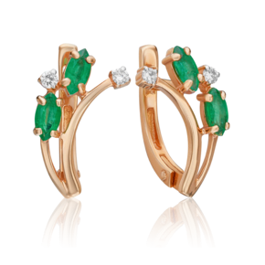 Серьги с английским замком из красного золота с изумрудами и бриллиантами 02-0417-00-106-1110-30