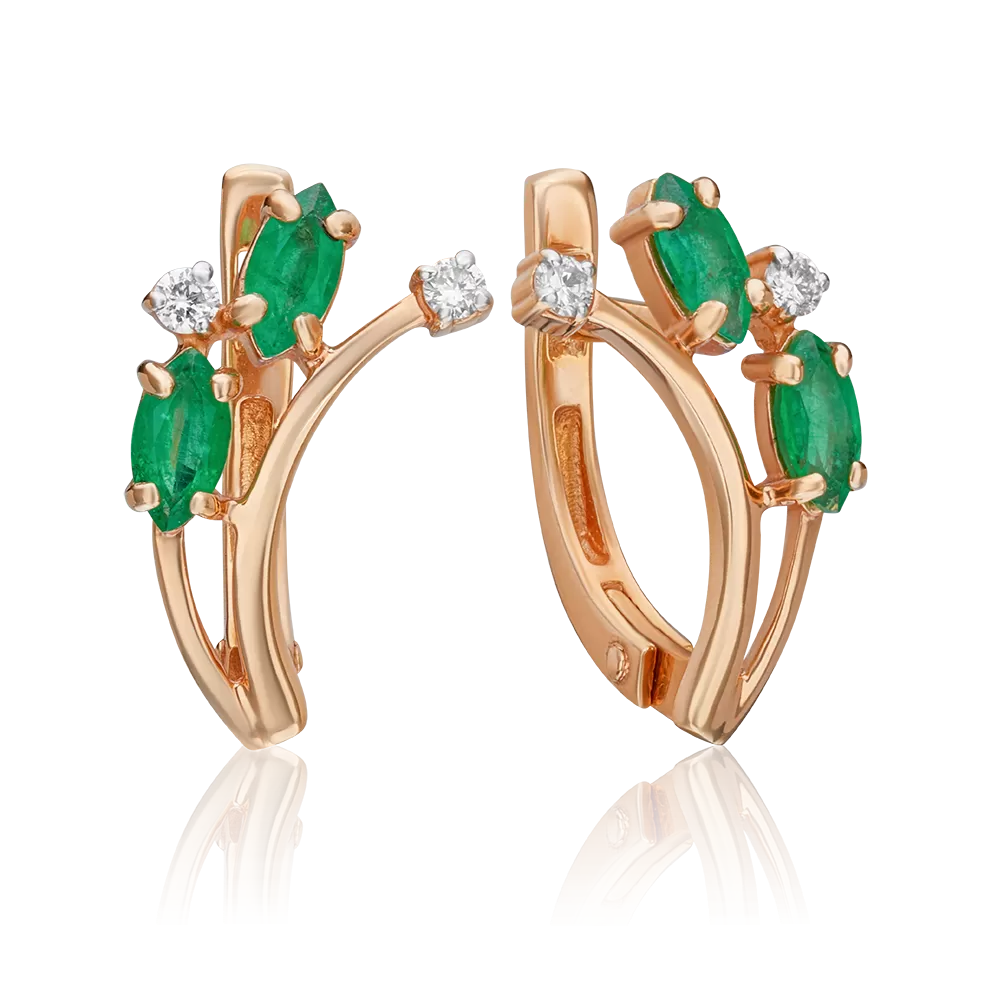 Серьги с английским замком из красного золота с изумрудами и бриллиантами 02-0417-00-106-1110-30