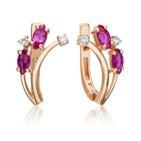 Серьги с английским замком из красного золота с рубинами и бриллиантами