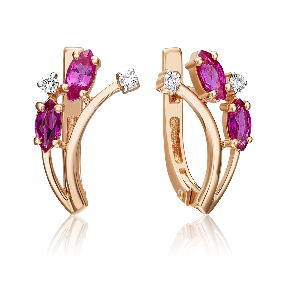 Серьги с английским замком из красного золота с рубинами и бриллиантами 02-0417-00-107-1110-30