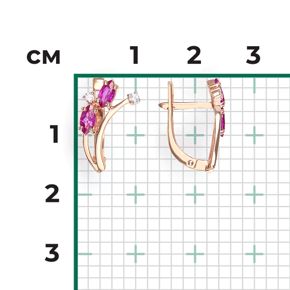 Серьги с английским замком из красного золота с рубинами и бриллиантами 02-0417-00-107-1110-30