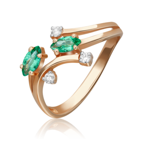 Кольцо из красного золота с изумрудами и бриллиантами