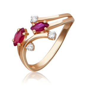 Кольцо из красного золота с рубинами и бриллиантами