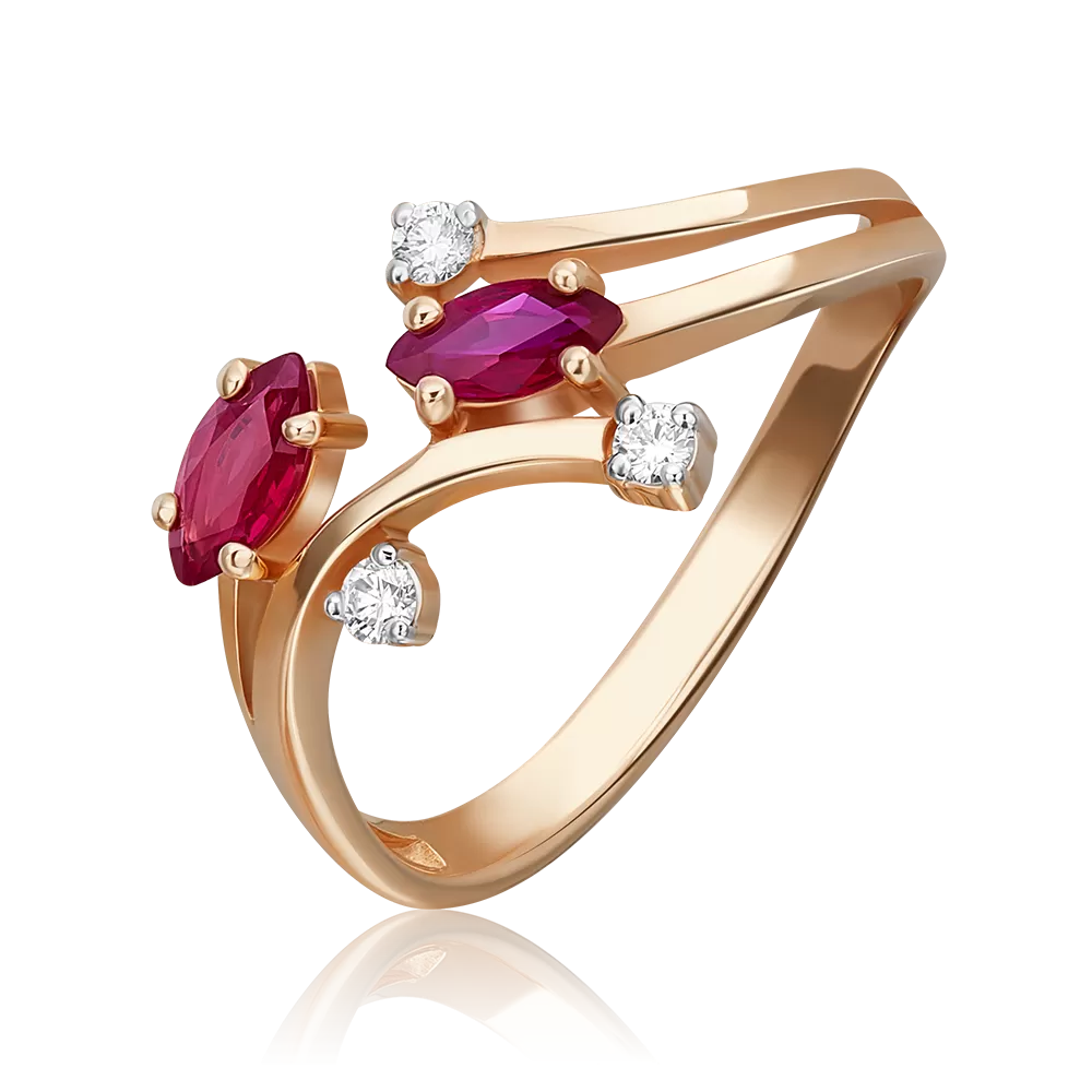 Кольцо из красного золота с рубинами и бриллиантами 01-0735-00-107-1110-30