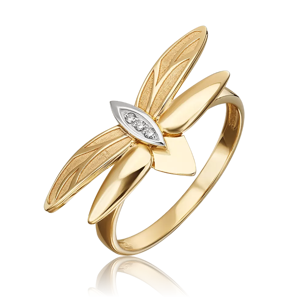 Кольцо «Стрекоза. Ценность настоящего» из комбинированного золота с бриллиантами 01-5495-00-101-1121