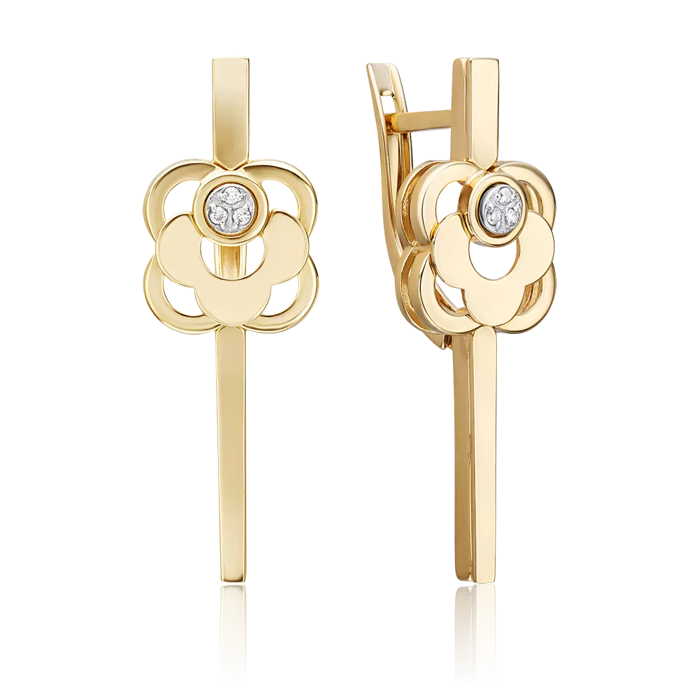 Серьги с английским замком из комбинированного золота с бриллиантами 02-5028-00-101-1121