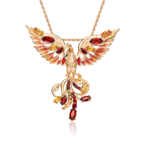 Подвеска «Феникс» из красного золота с гранатами, цитринами и эмалью 03-3488-00-722-1110