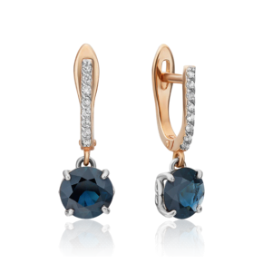 Серьги с английским замком из комбинированного золота с сапфиром и бриллиантами 02-3073-00-105-1111-30